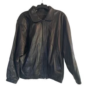 GUC Alaskan Everywear Black Leather Bomber Jacket Collar Zips Pockets Size XL